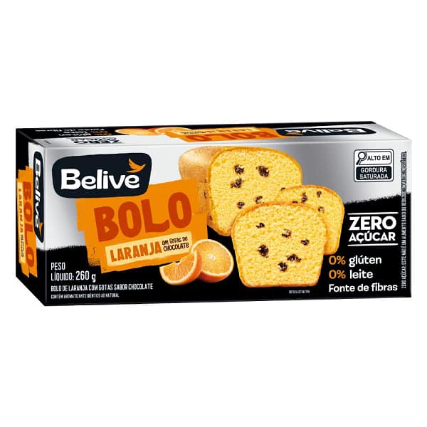 Bolo de Laranja com Gotas de Chocolate Zero Sem Glúten Belive 260g